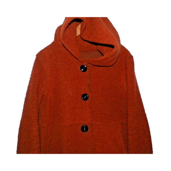 Women's One Size Mohair Distressed Sweater Jacket Hood Pumpkin Deep Orange - Picture 7 of 8